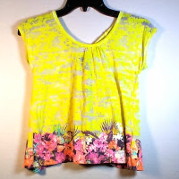 Jessica Simpson Open Back Yellow Floral Summer Crop Top Sz: M - Picture 11 of 11